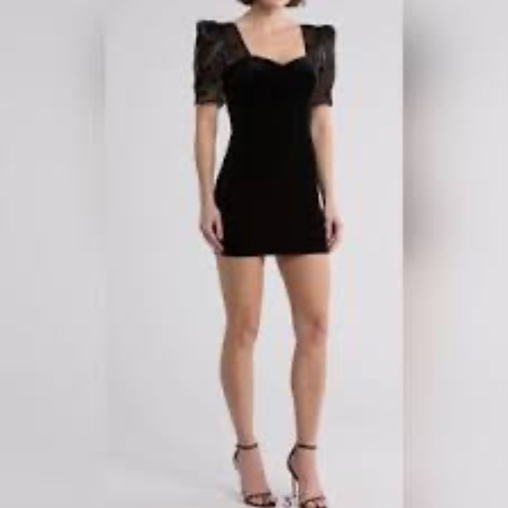 NWT‎ Lush Black Velvet Polka Dot Puff Sleeve Mini Dress Size Medium